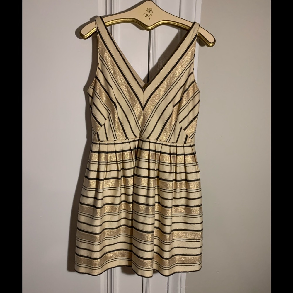 JCrew Factory Metallic Stripe V Neck Dress, Sz 12